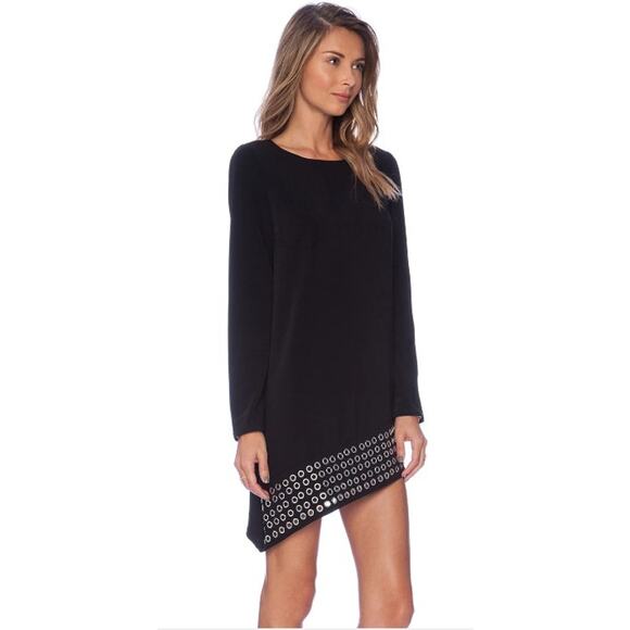 Style Stalker Isabella Black Asymmetrical Grommet Hem Long Sleeve Dress S NWT - Picture 3 of 10